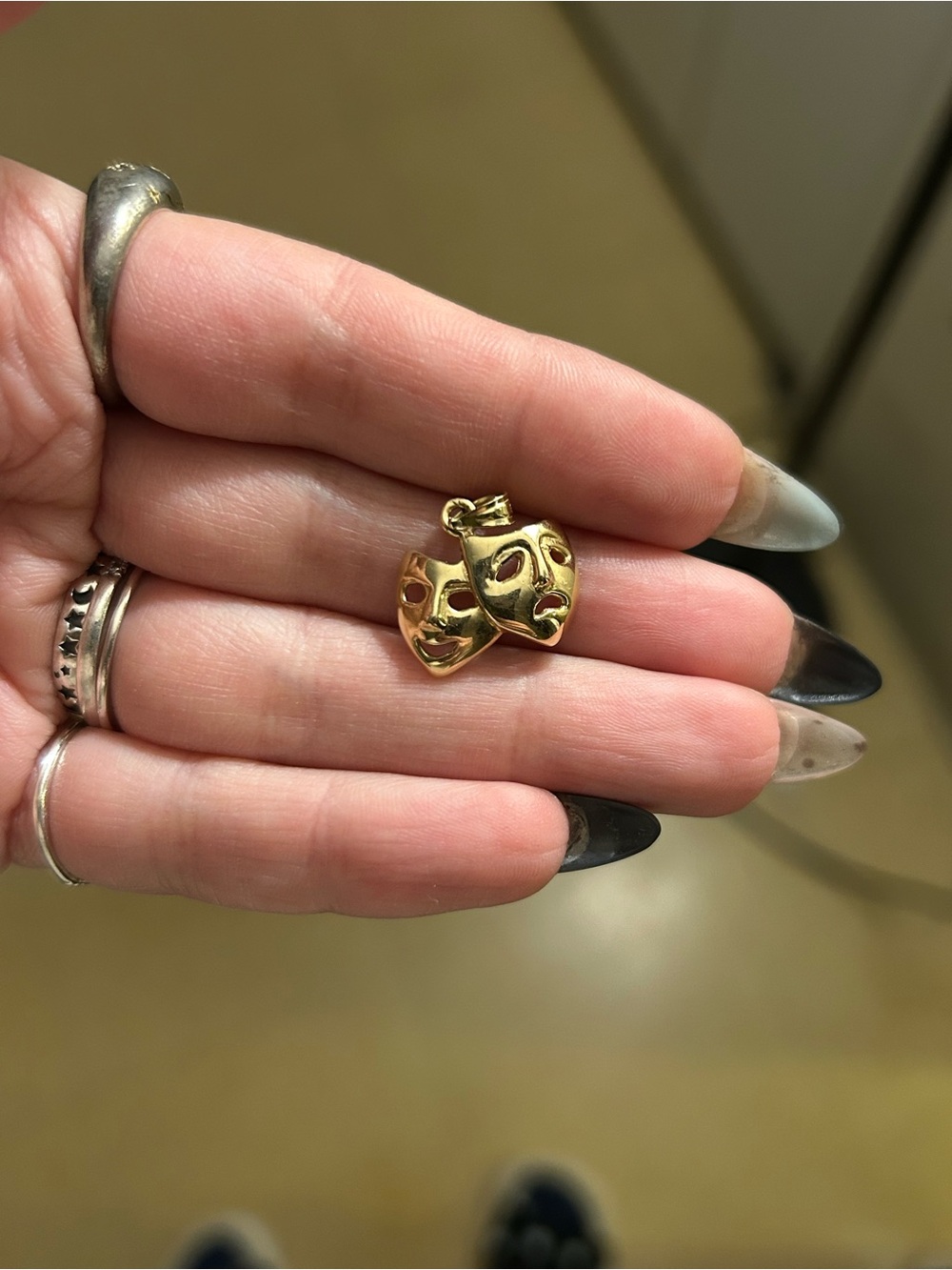 Gold Theatrical Mask Charm Pendant - Women's Jewelry - Picture 1 of 2